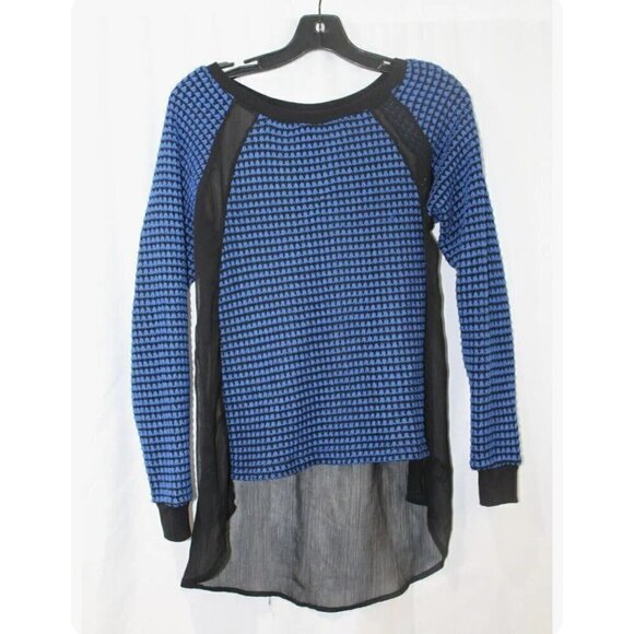 Sanctuary Sheer Back Mixed Blue Black Sweater High Low Tunic Womens Sz L - Picture 1 of 11